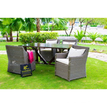 Design elegante com resina sintética Rattan Café e conjunto de jantar para jardim ao ar livre Mobília de vime de pátio